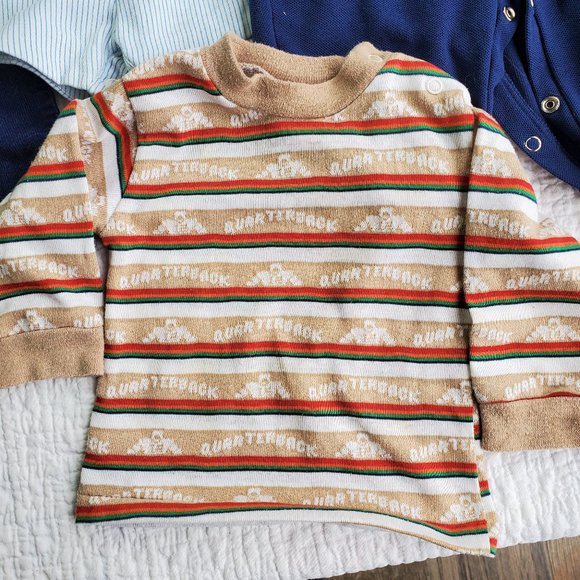 Vintage 70s 80s Baby Boy Lot Set of 5 TShirt Overalls Jumpsuit Blue 6/9 Months - Picture 15 of 16